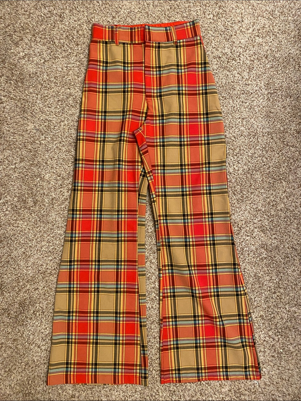 Jules Plaid Flare Pants in Red and Tan